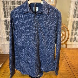 Ben Sherman Blue Casual Button Down Shirt with Micro-Pattern floral mens medium